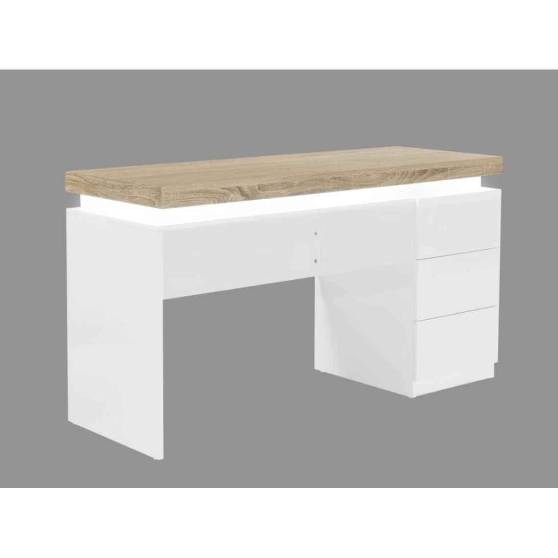 Vente-unique Bureau Avec 3 Tiroirs Et LEDs - MDF Laqué Blanc Et Naturel - HALO – Image 5