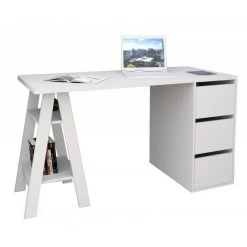 Beaux Meubles Pas Chers Bureau Tréteau 3 Tiroirs Blanc SELF