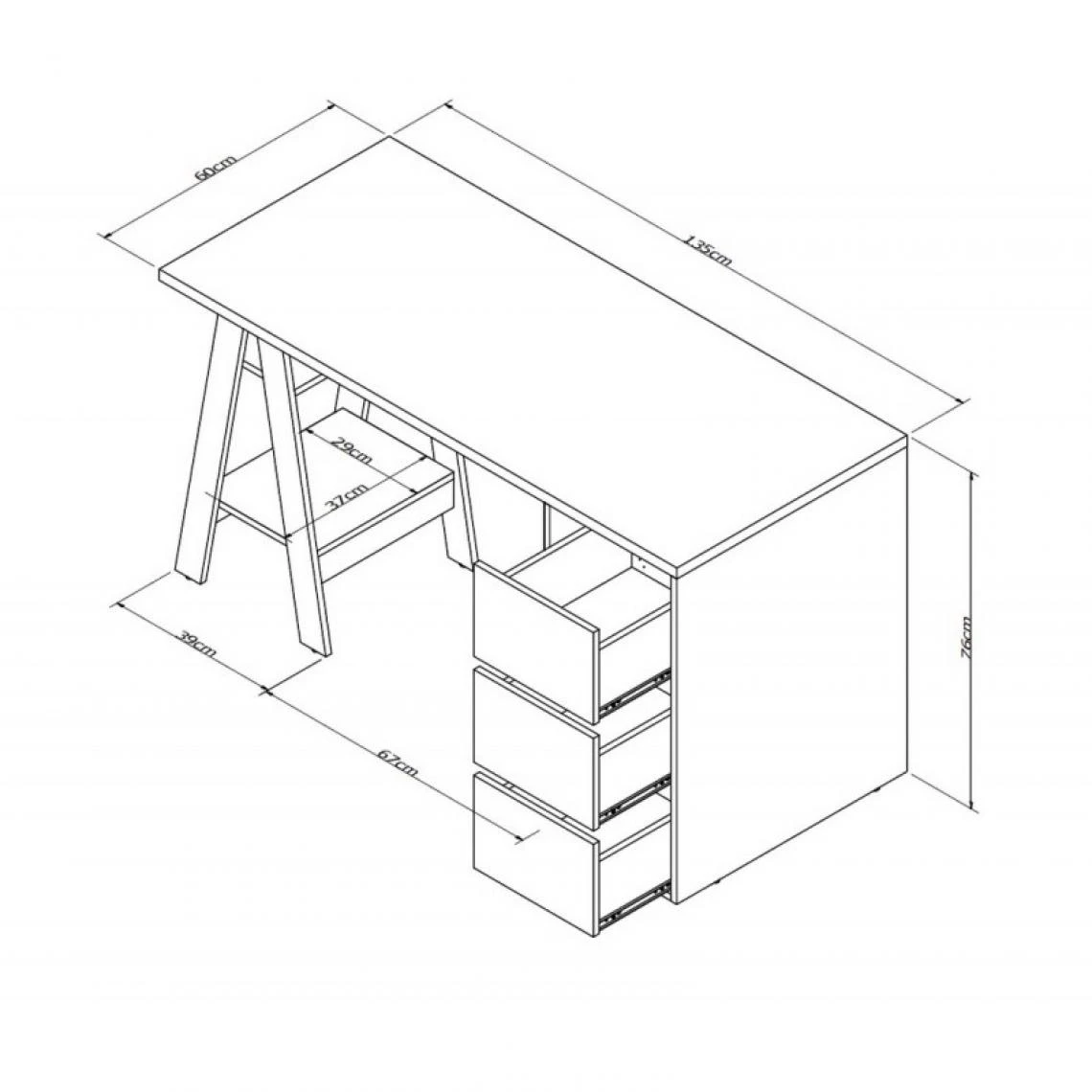 Beaux Meubles Pas Chers Bureau Tréteau 3 Tiroirs Blanc SELF – Image 4