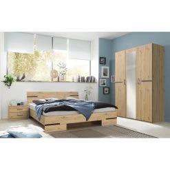 Pegane Chambre à Coucher Complète Adulte (lit 160x200cm + 2 Chevets + Armoi...