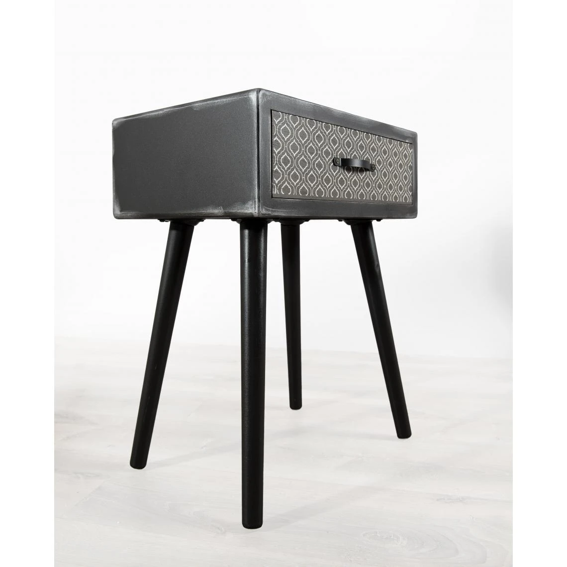 MACABANE Chevet 1 Tiroir Pin Noir Mat 56x31cm Battambang – Image 4