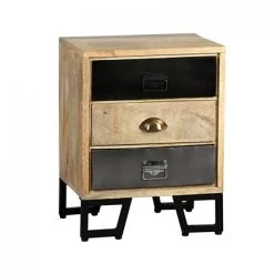 MES Chevet 3 Tiroirs En Acier Et Bois Massif - TUDAL