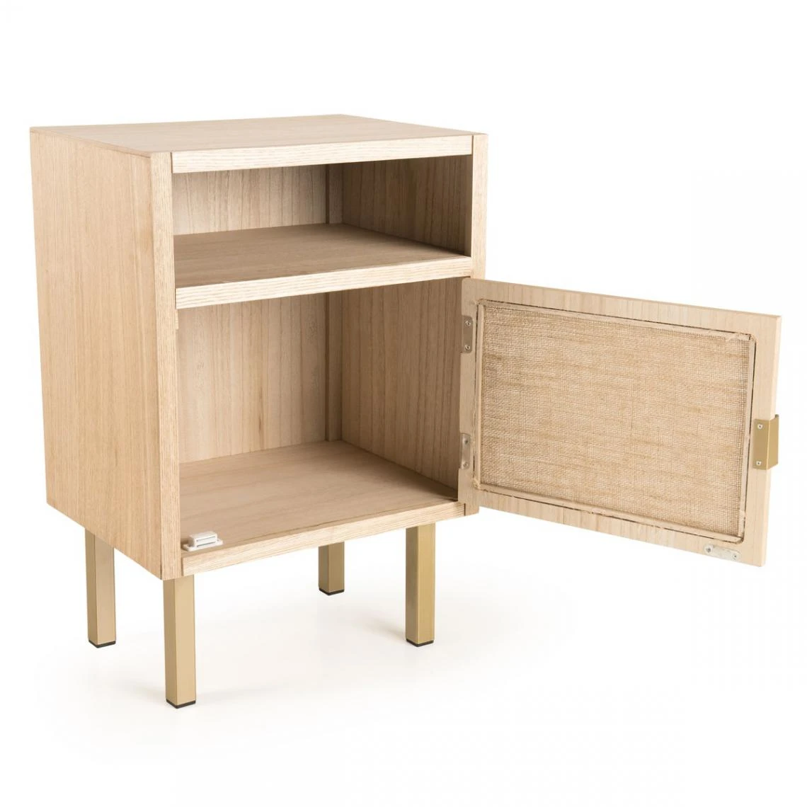 MACABANE Chevet ALINE 1 Niche 1 Porte Toile De Jute Pieds Métal Doré – Image 5