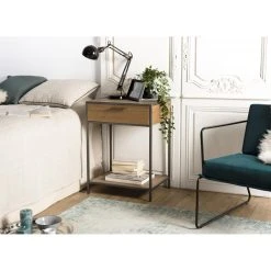 MACABANE Chevet 1 Tiroir 1 étagère Teck Et Métal CARLA