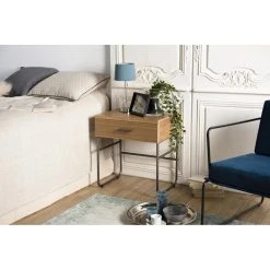 MACABANE Chevet 1 Tiroir En Bois Et Pieds Métal CARLA