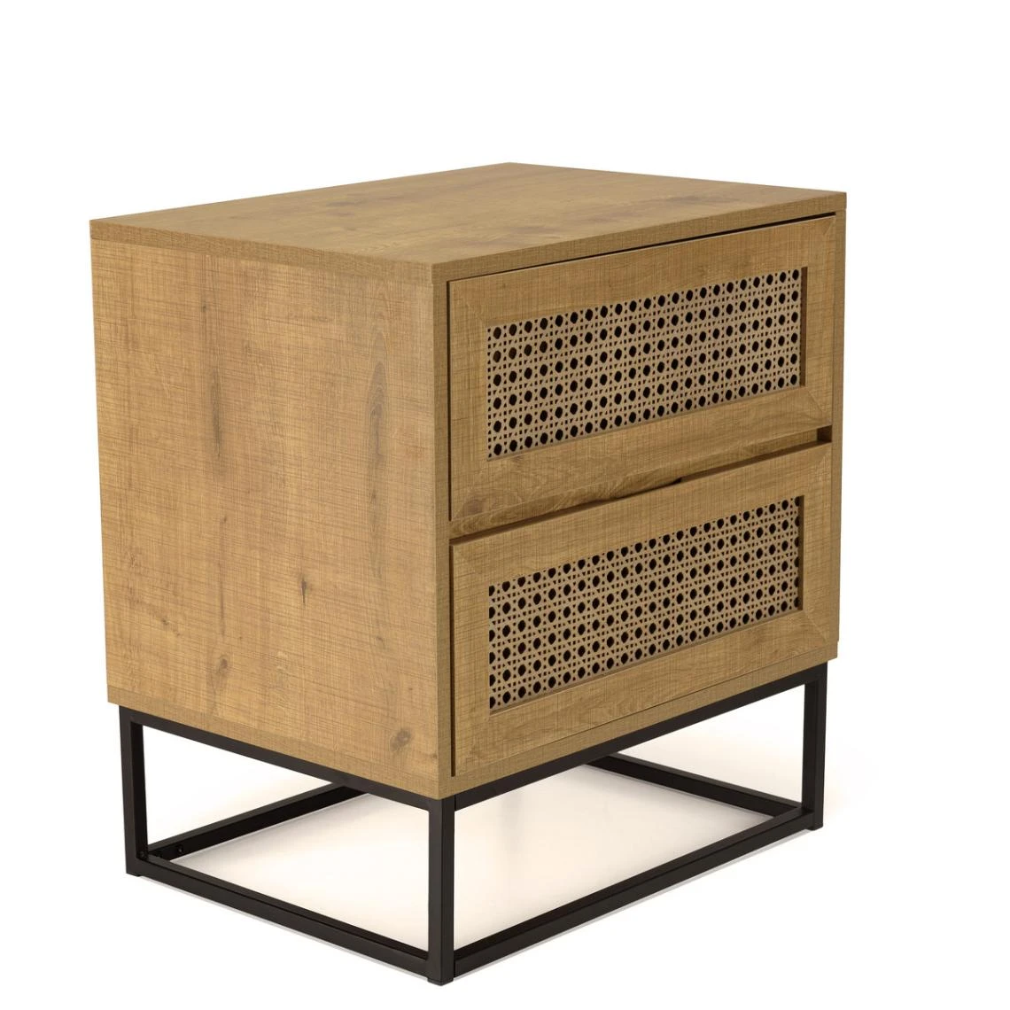 MACABANE Chevet Marron 2 Tiroirs Effet Cannage Pieds Métal Noir CHARLIE – Image 6