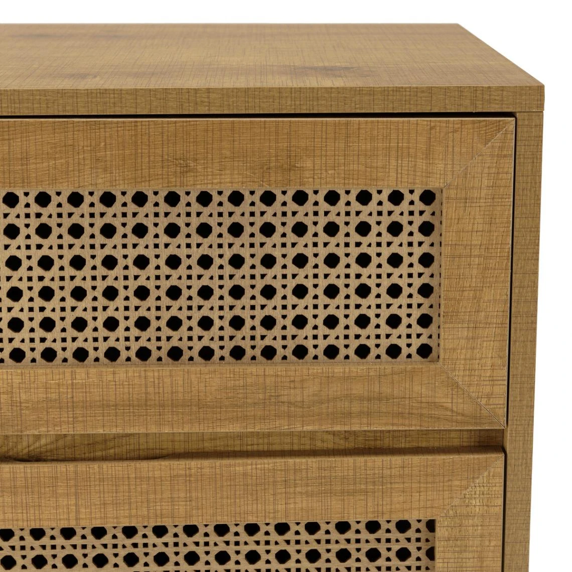 MACABANE Chevet Marron 2 Tiroirs Effet Cannage Pieds Métal Noir CHARLIE – Image 7