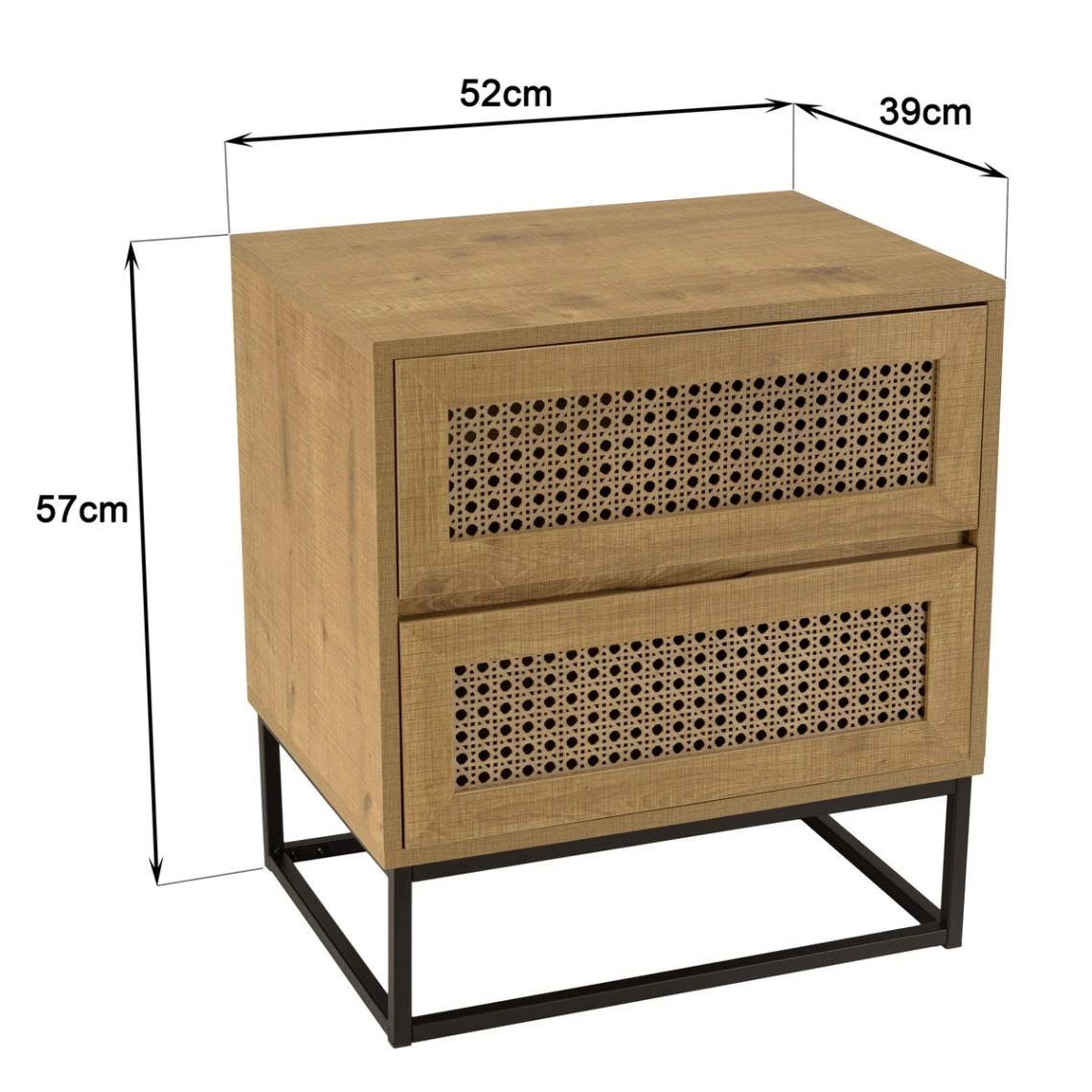 MACABANE Chevet Marron 2 Tiroirs Effet Cannage Pieds Métal Noir CHARLIE – Image 8