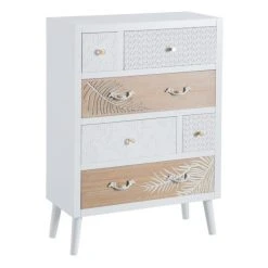 Tousmesmeubles Chiffonnier 6 Tiroirs Bois Clair/Blanc - PRIMAVERA