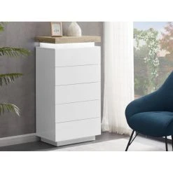 Vente-unique Chiffonnier 5 Tiroirs - Avec LEDs - MDF Laqué - Blanc Et Naturel - HA...