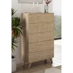 Pegane Chiffonnier, Meuble De Rangement Coloris Chêne Cambrian, Effet Textil...