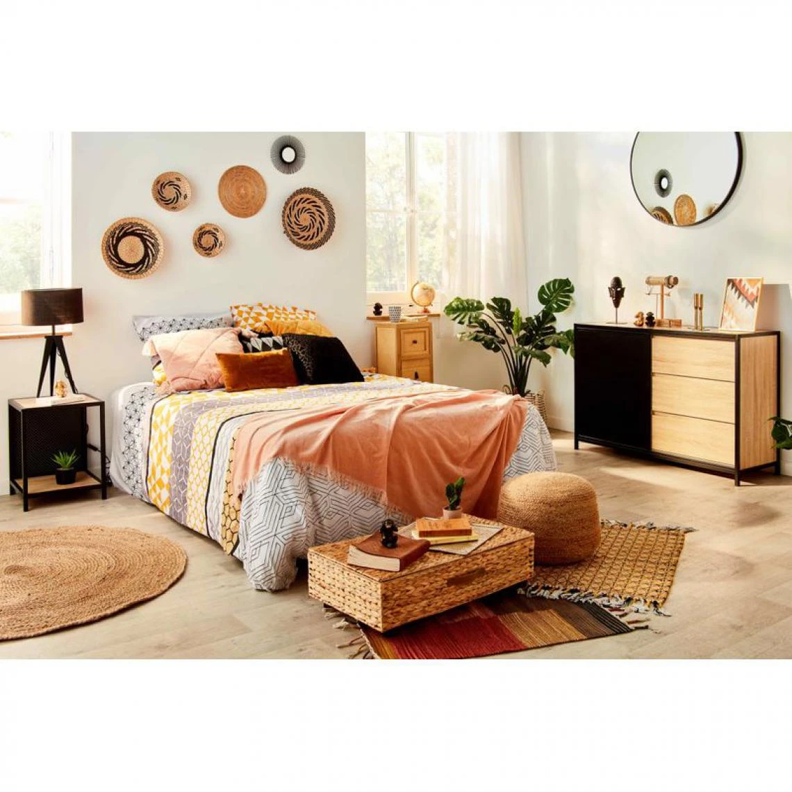 BUT Commode 3 Tiroirs 1 Porte Indus OSKAR Imitation ChĂȘne Et Acier â Image 2