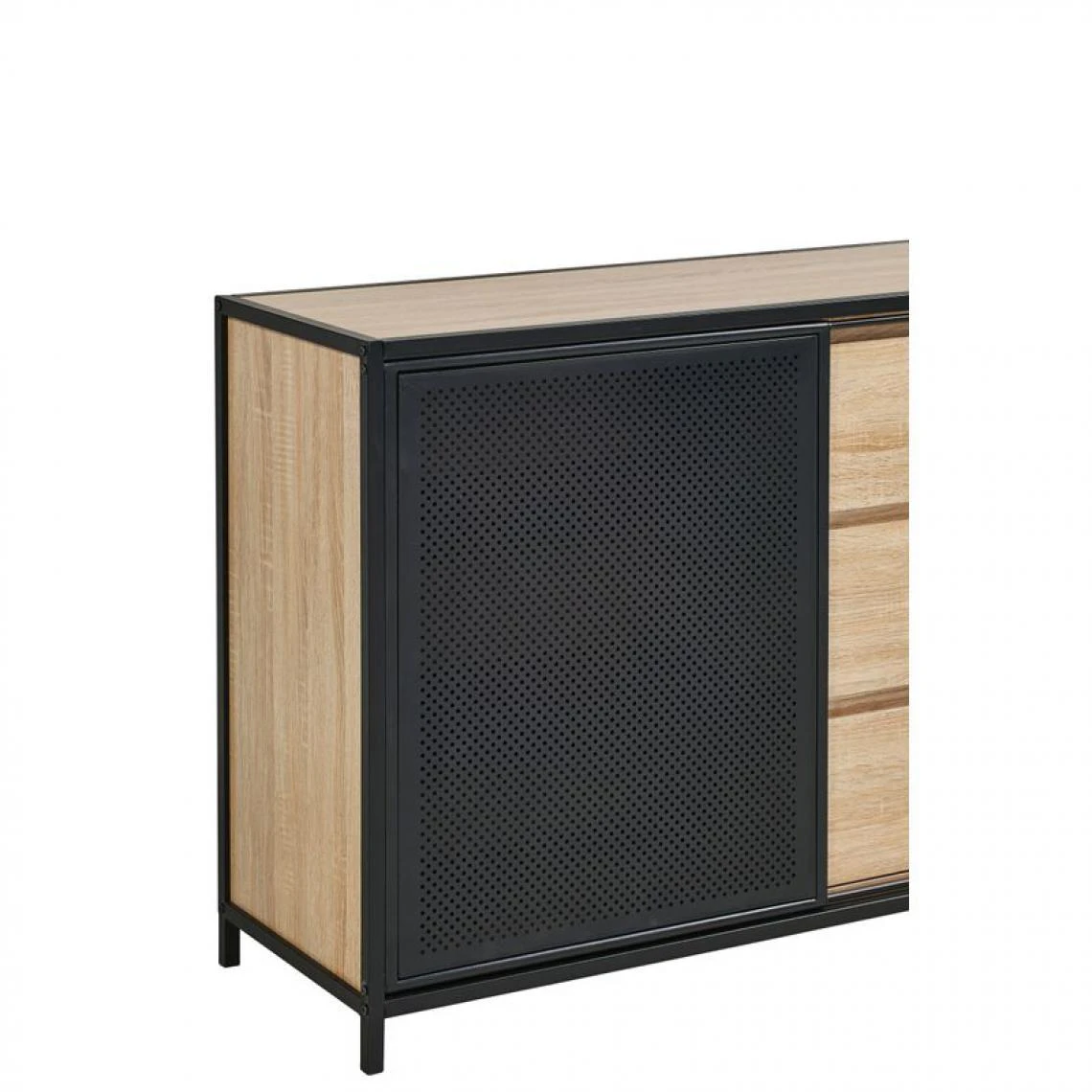 BUT Commode 3 Tiroirs 1 Porte Indus OSKAR Imitation ChĂȘne Et Acier â Image 4