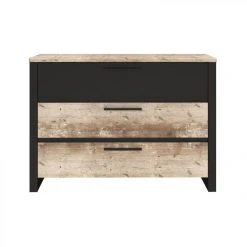 Time Commode 3 Tiroirs DISTRICT Imitation Chêne Et Noir