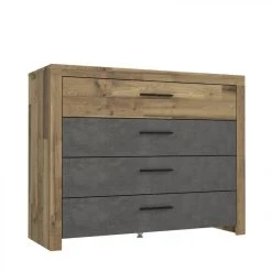 BUT Commode 4 Double Tiroirs RICCIANO Imitation Chêne Béton Gris