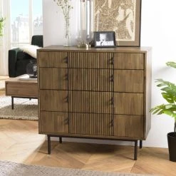 MACABANE Commode 4 Tiroirs Acacia Pieds Métal GINO
