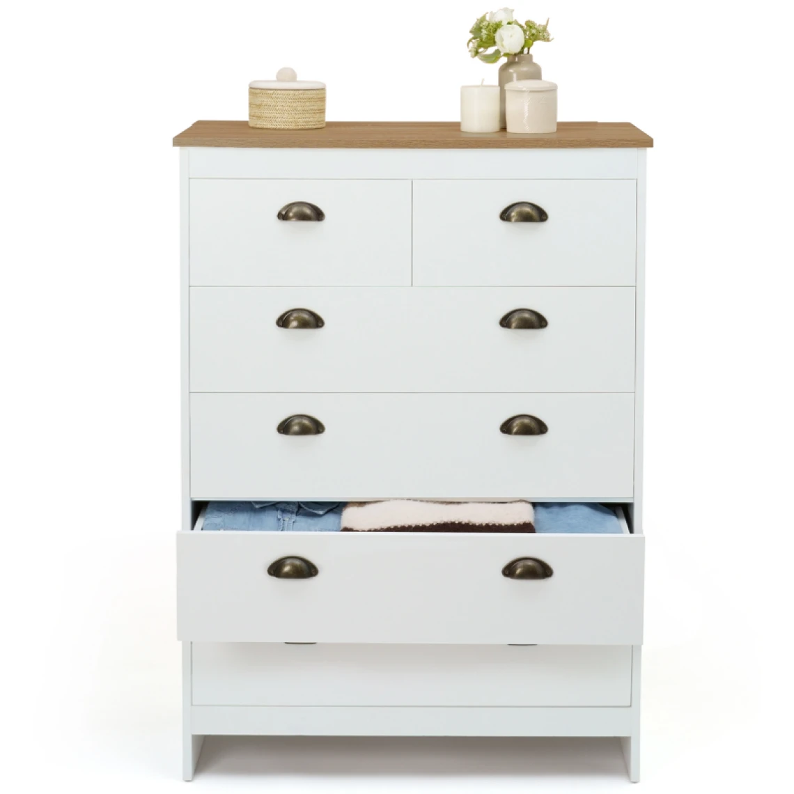 Idmarket Commode 6 Tiroirs Vintage ISIS Bois Et Blanc – Image 5