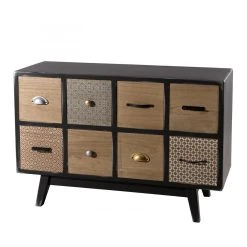 MACABANE Commode 8 Tiroirs Pin Noir Mat Koh-Kong