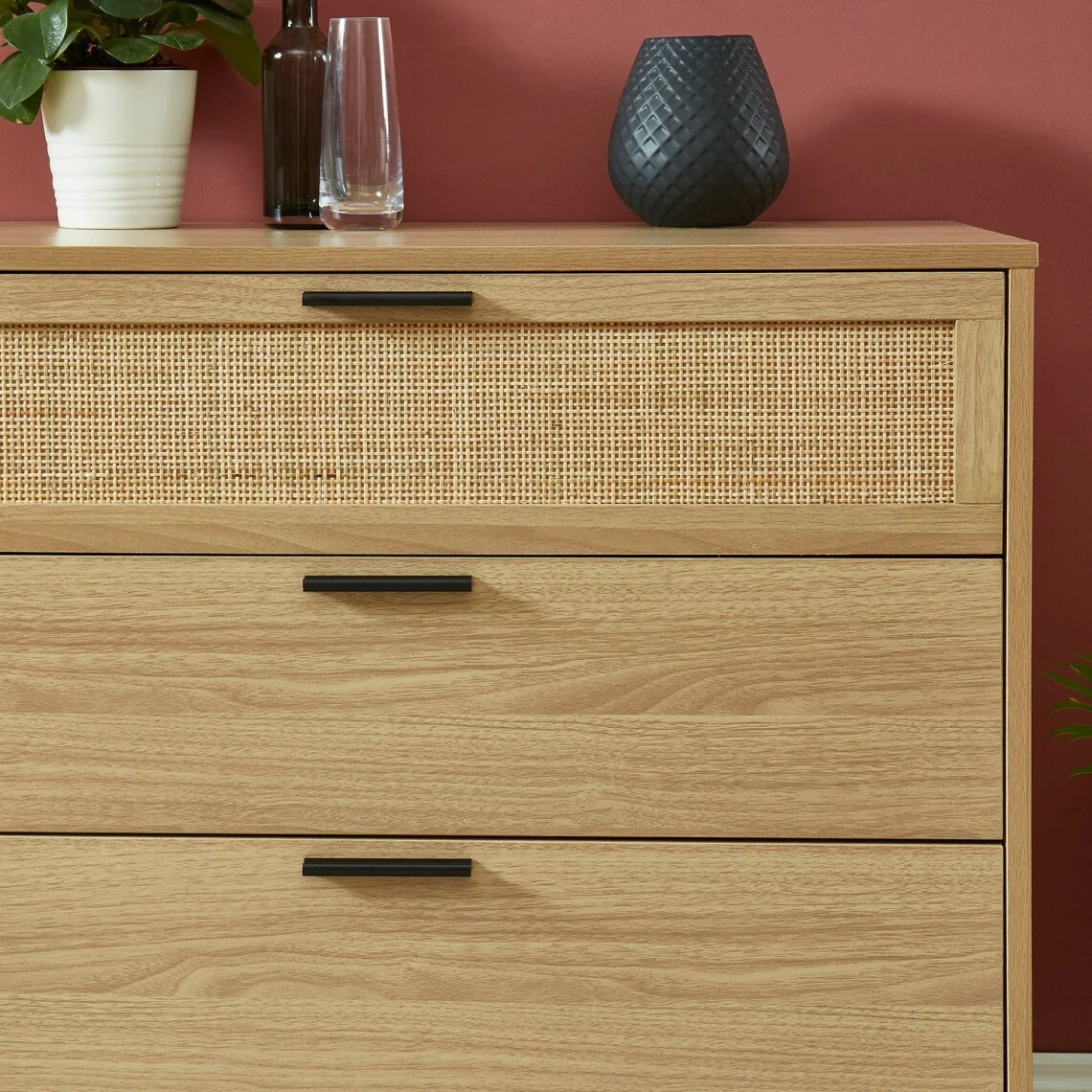 Baita Commode AMANA Cannage Et Décor Bois 3 Tiroirs - L80cm – Image 5