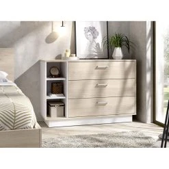 Vente-unique Commode 3 Tiroirs Et 3 Niches - Coloris : Naturel Et Blanc - LEANDRE