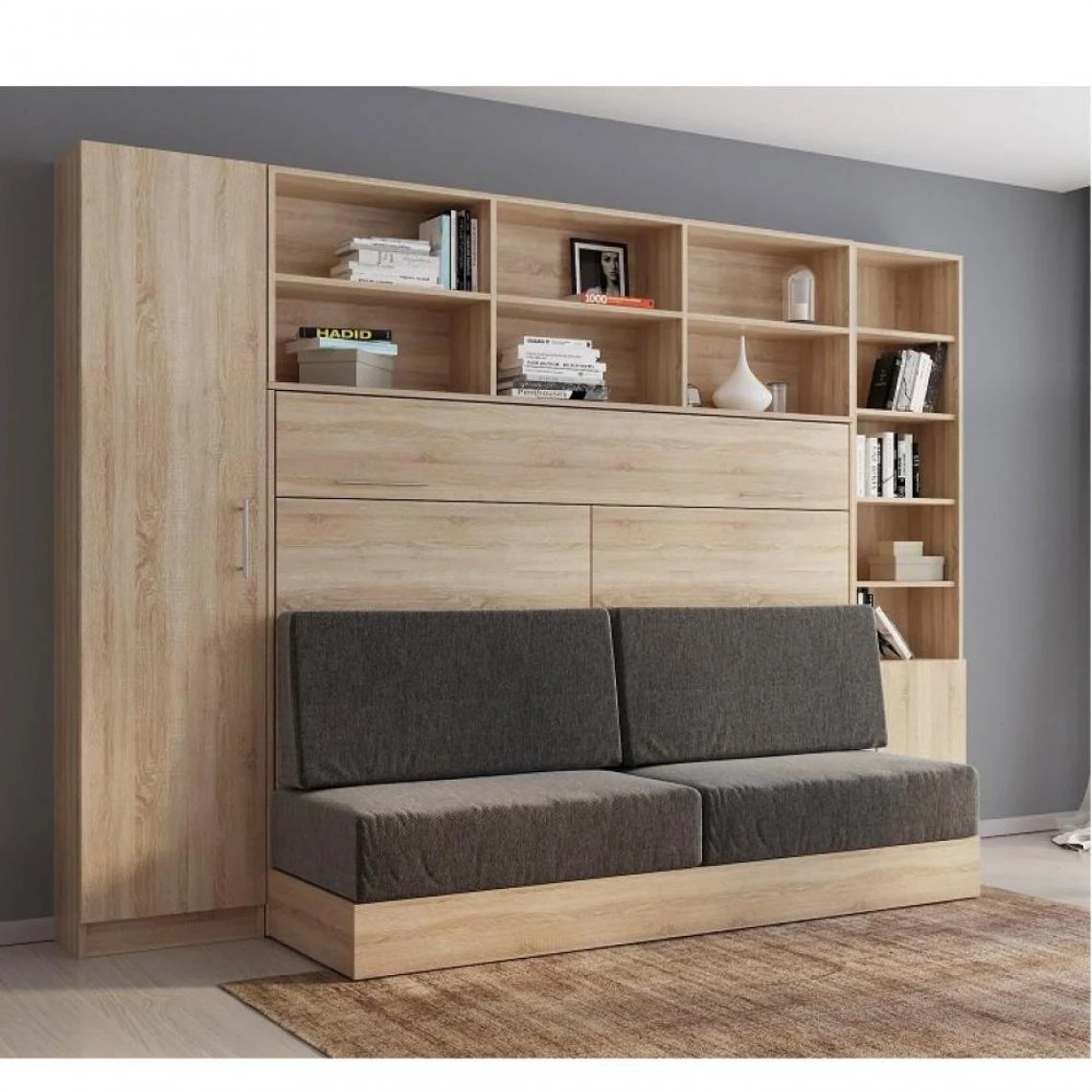 Inside 75 Composition Lit Escamotable VERTIGO SOFA Chêne Canapé Gris L : 311 C...