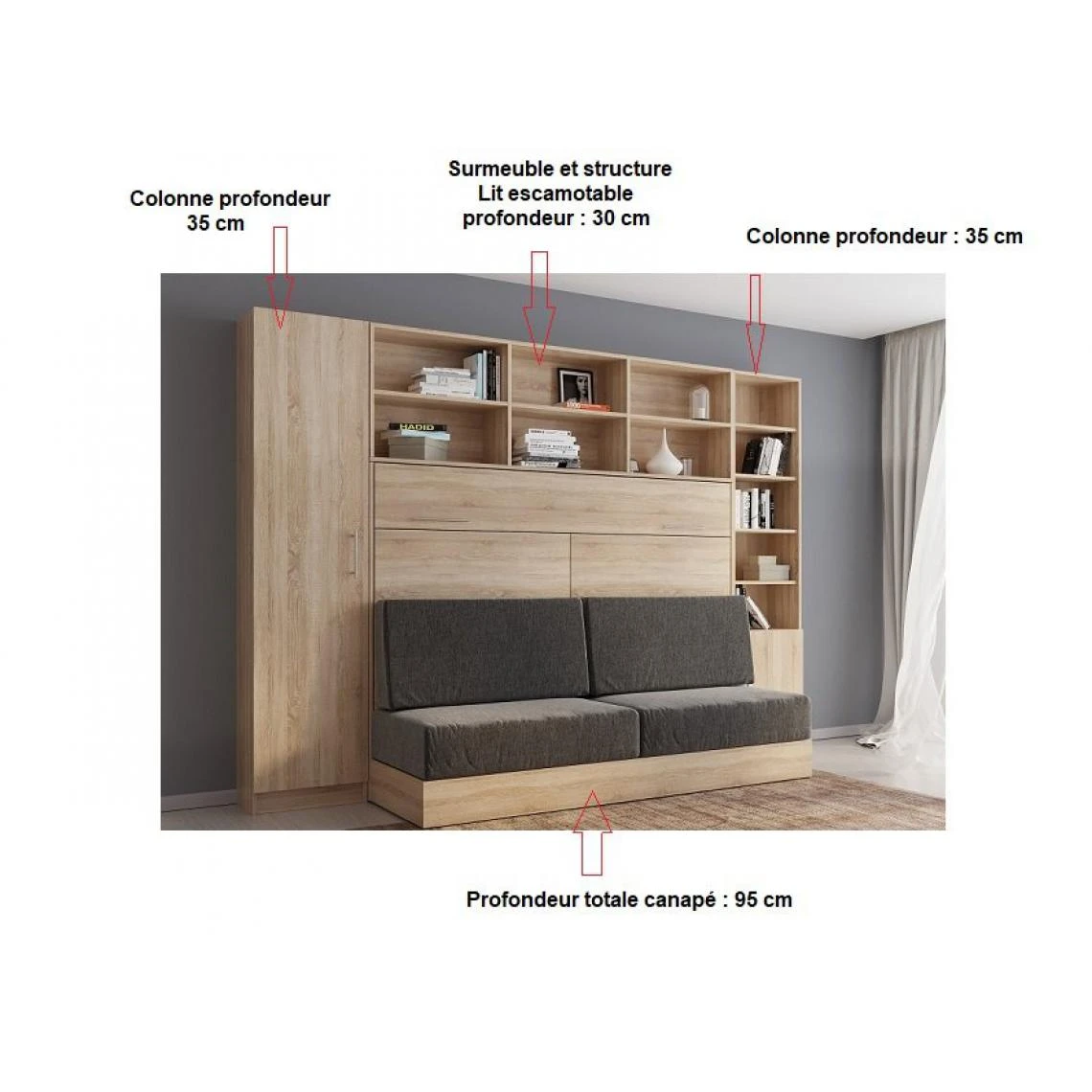 Inside 75 Composition Lit Escamotable VERTIGO SOFA Chêne Canapé Gris L : 311 C... – Image 3