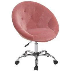 Decoshop26 Fauteuil Ă Roulette Tissu Velours Rose Tabouret Chaise De Bureau BUR0...