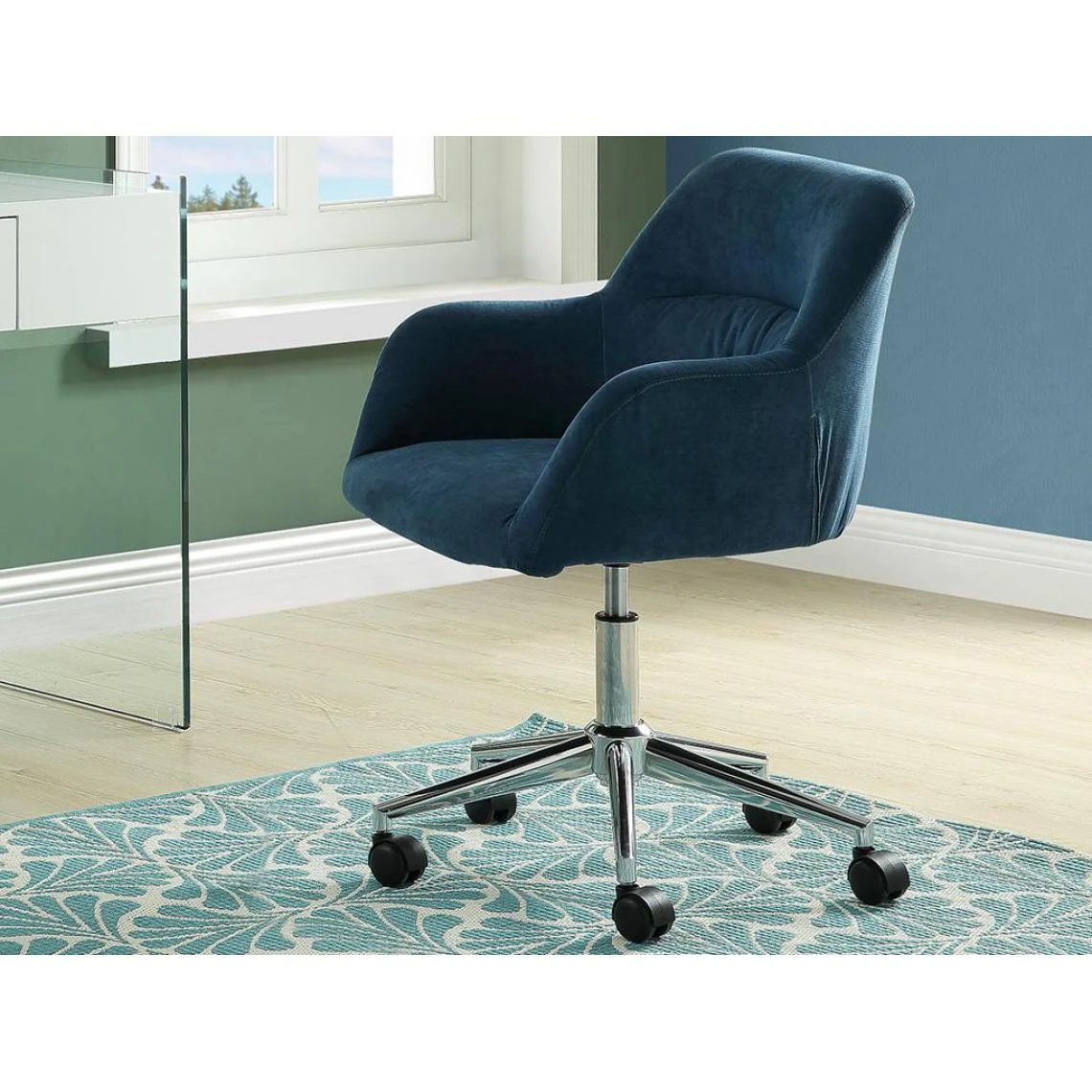 Vente-unique Chaise De Bureau - Tissu - Bleu - Hauteur Réglable - HEKA – Image 2