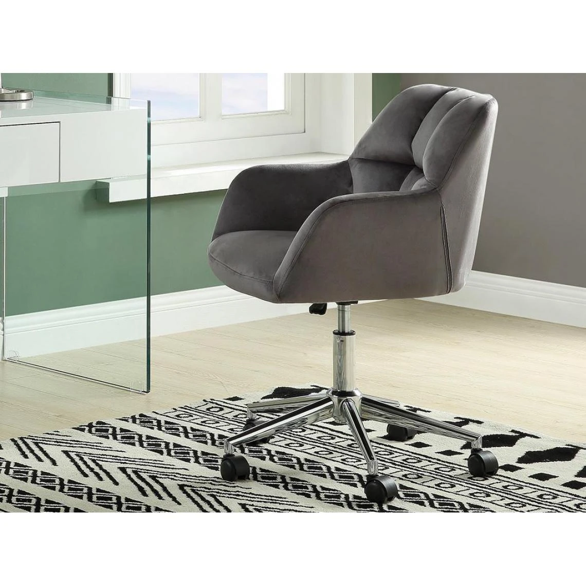 Vente-unique Chaise De Bureau - Velours - Gris - Hauteur Réglable - PEGA – Image 2