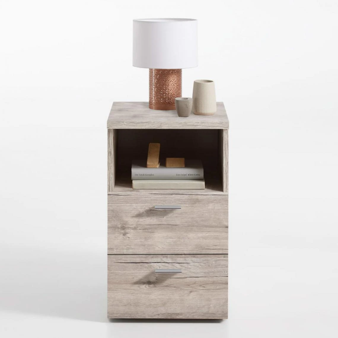 FMD Table De Chevet Avec 2 Tiroirs Et étagère Ouverte Chêne Sable – Image 2