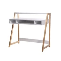 Alsapan Bureau En Bois Blanc 1 étagère 3 Niches STAN