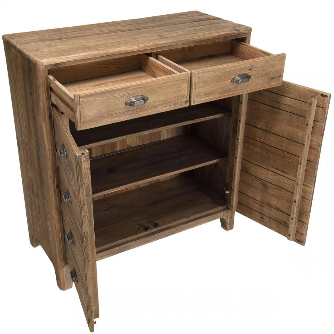 MACABANE Meuble ANDRIAN 2 Tiroirs 2 Portes Avec Deco Faux Tiroirs Bois Pin Recy... – Image 5