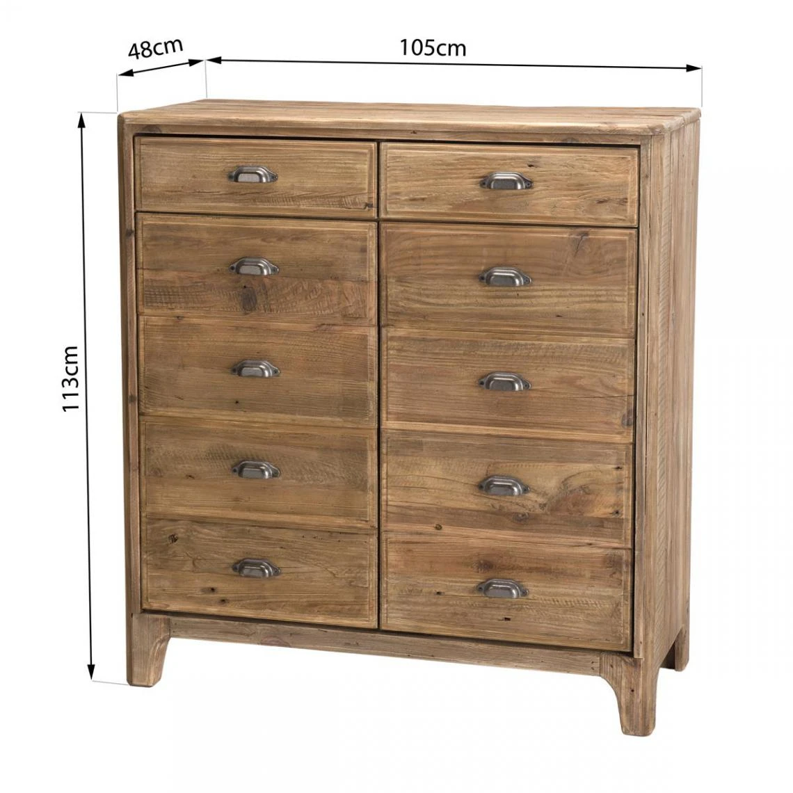 MACABANE Meuble ANDRIAN 2 Tiroirs 2 Portes Avec Deco Faux Tiroirs Bois Pin Recy... – Image 8