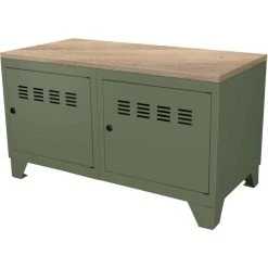 PIERRE HENRY Meuble Bas Industriel Métal Kaki.