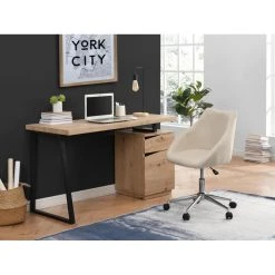 Vente-unique Bureau GOTAMA - 1 Tiroir Et 1 Porte - MDF Et Acier - Chêne Et Noir