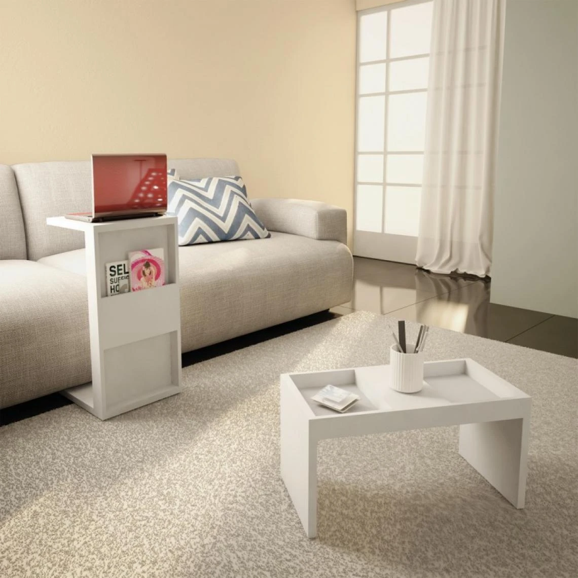 Caemmum Meuble Ordinateur Bout De Canapé Blanc – Image 2