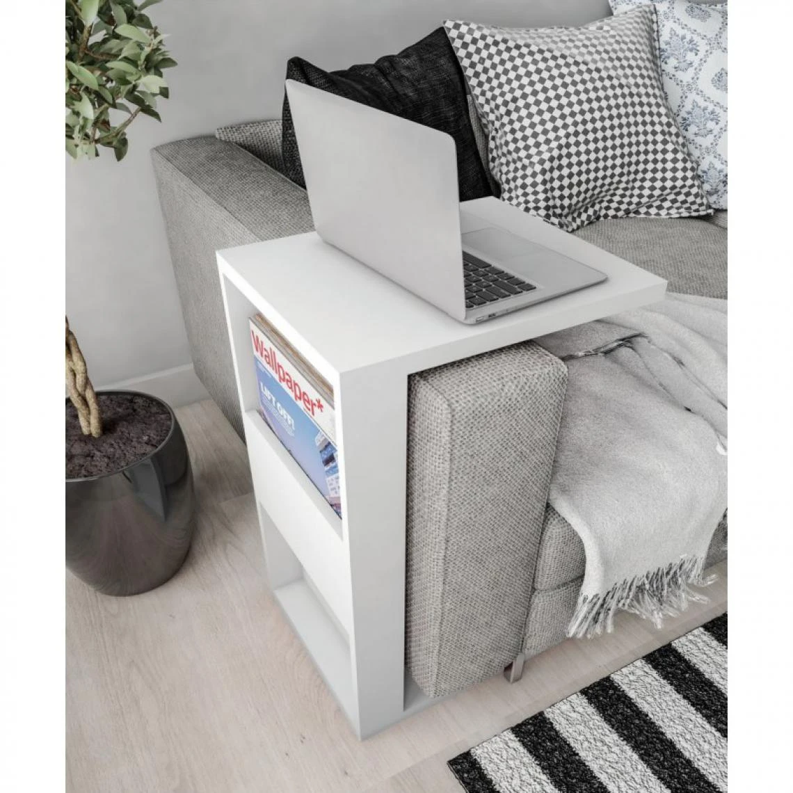 Caemmum Meuble Ordinateur Bout De Canapé Blanc – Image 3