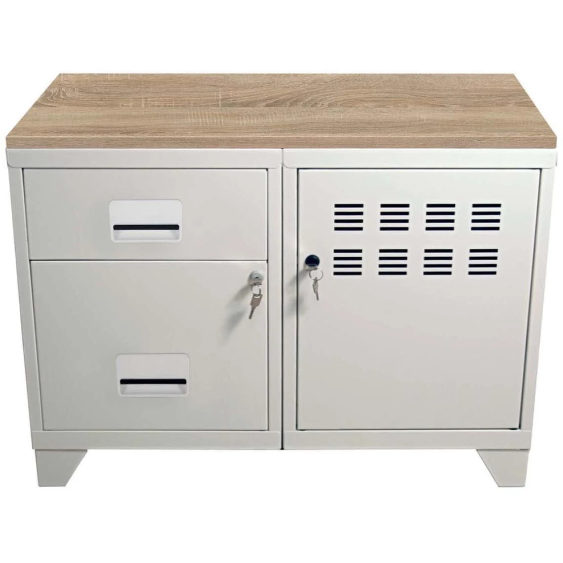 PIERRE HENRY Meuble Rangement Métal 1 Porte 2 Tiroirs Blanc Mat. – Image 2