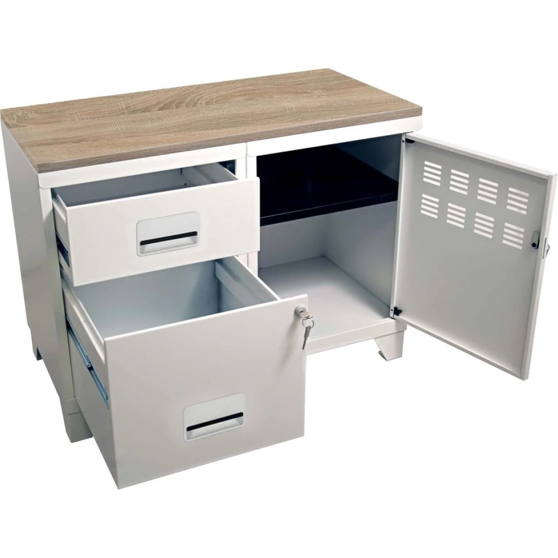 PIERRE HENRY Meuble Rangement Métal 1 Porte 2 Tiroirs Blanc Mat. – Image 3