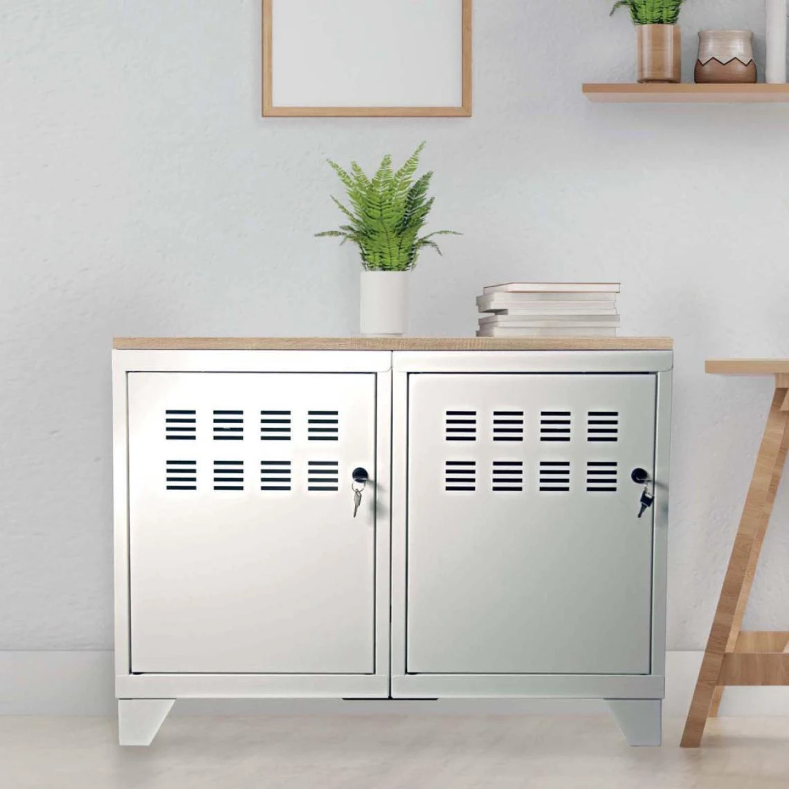 PIERRE HENRY Meuble Rangement Métallique 2 Portes Blanc Mat. – Image 2