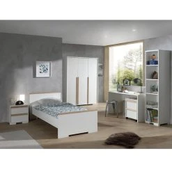 Altobuy NASH WHITE - Lit 90x200cm + Chevet + Armoire 3P + Pack Bureau