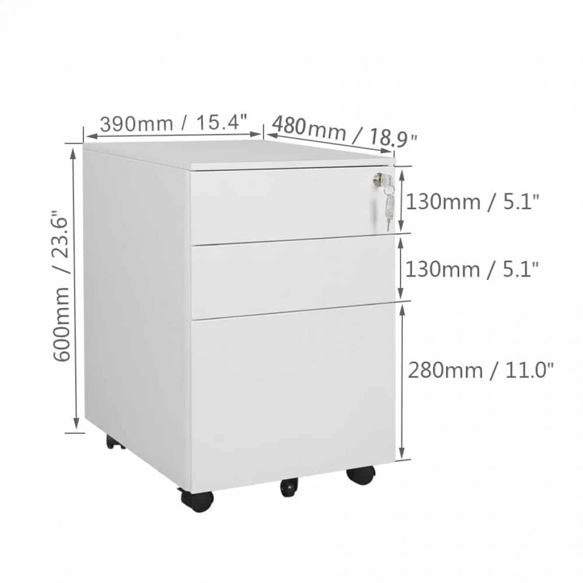 Bcelec PCP390-1W Caisson Mobile à Tiroirs En Acier Armoire De Bureau Chariot... – Image 5