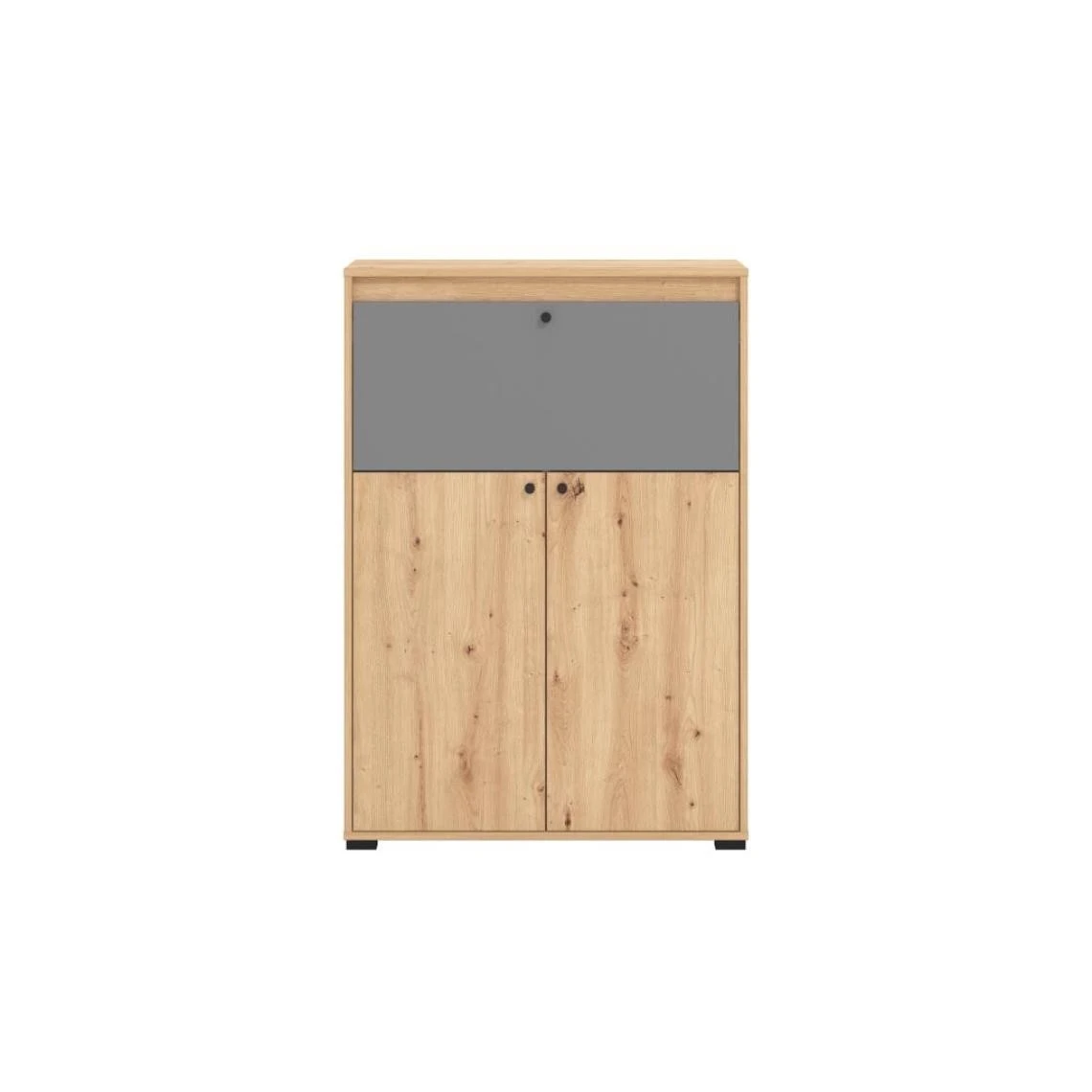 Vente-unique Secrétaire 2 Portes - Coloris : Naturel Et Gris - IDONAR – Image 4