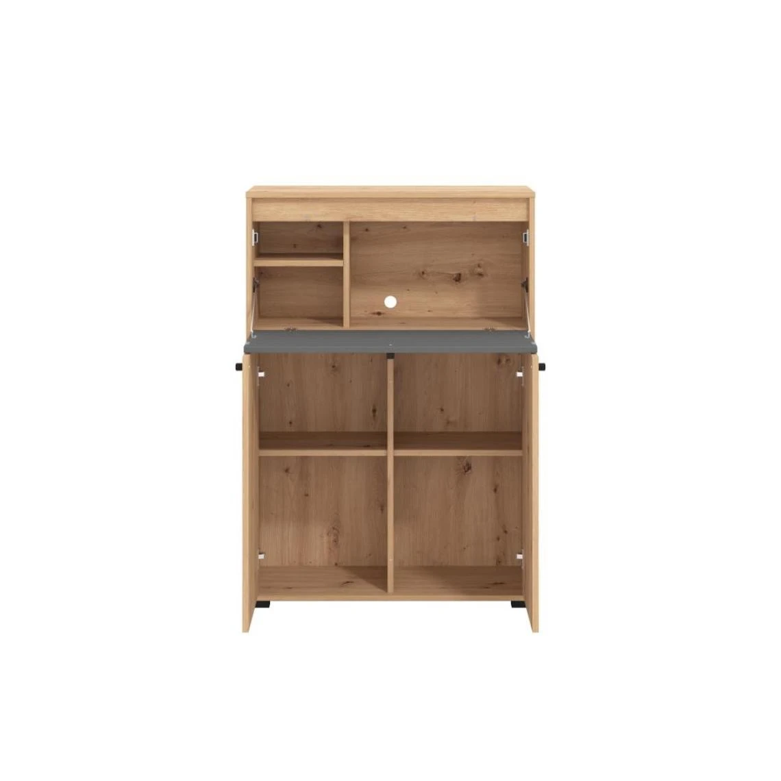 Vente-unique Secrétaire 2 Portes - Coloris : Naturel Et Gris - IDONAR – Image 5