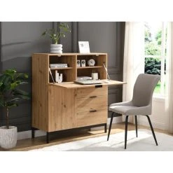 Vente-unique Secrétaire Avec 2 Porte Et 3 Tiroirs - MDF Et Métal - Coloris : Natu...