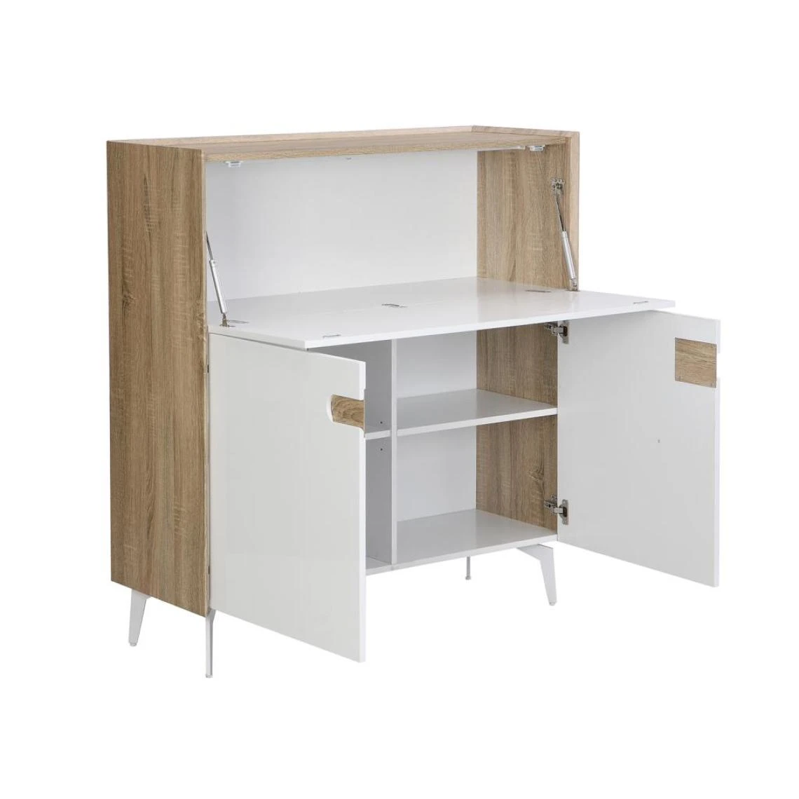 Vente-unique Secrétaire Avec 3 Portes - MDF Et Métal - Coloris : Naturel Et Blanc... – Image 4