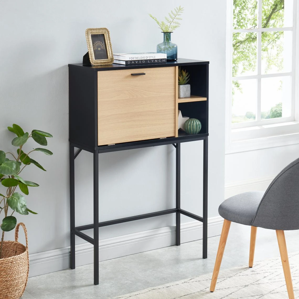Baita Secrétaire SMART Bois Et Noir 1 Porte Et 2 Niches - L90cm – Image 2