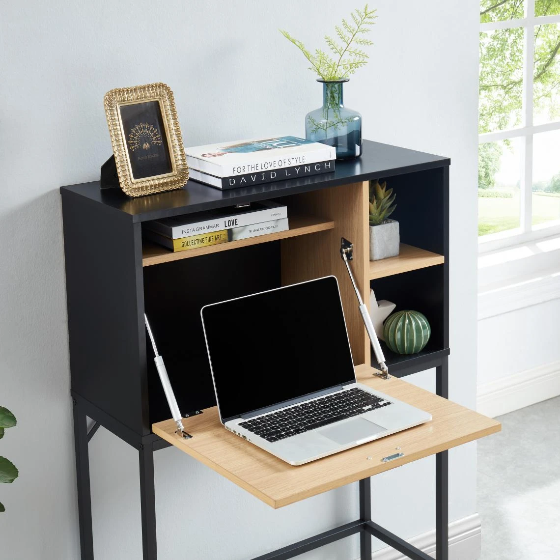 Baita Secrétaire SMART Bois Et Noir 1 Porte Et 2 Niches - L90cm – Image 3