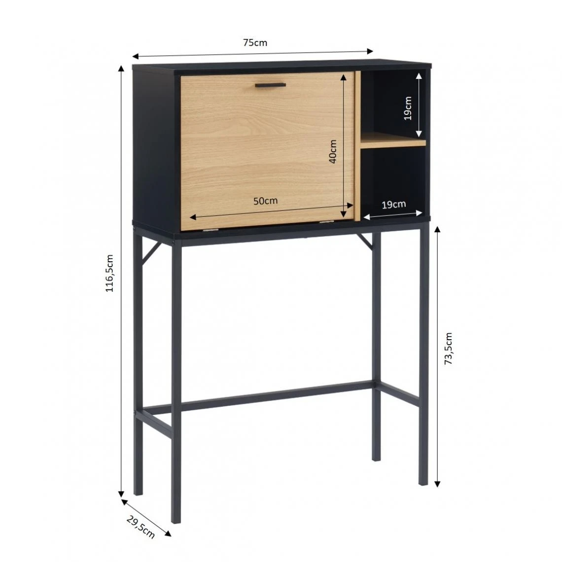 Baita Secrétaire SMART Bois Et Noir 1 Porte Et 2 Niches - L90cm – Image 4