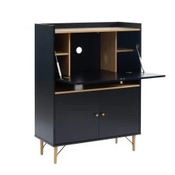 Baita Secrétaire SMART Noir Et Bois 3 Portes Et 1 Niche - L90cm
